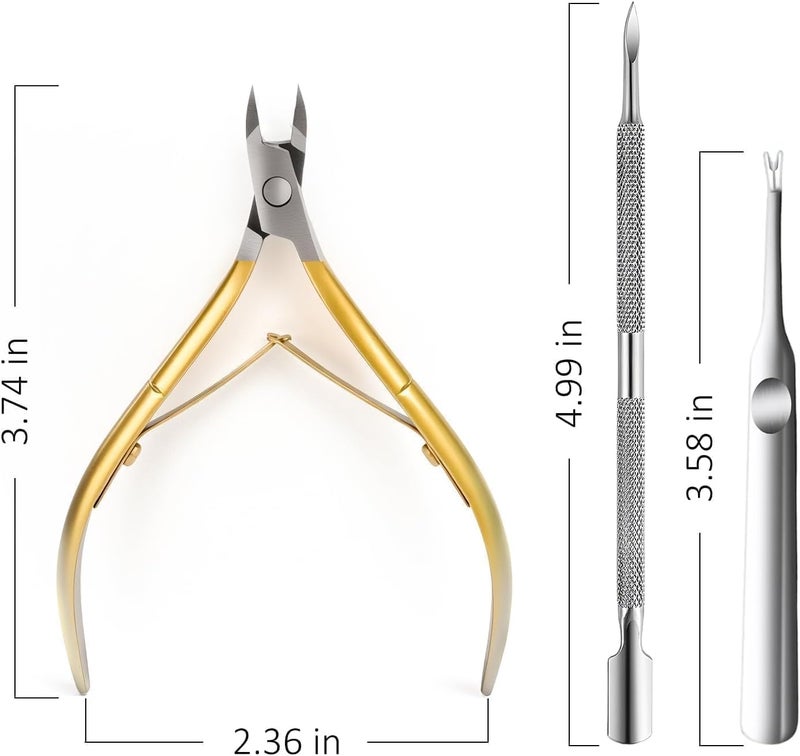 cmetta Cuticle Nipper, Polished Coated Durable Trimmer with Pusher, Nail Clipper with Fine Edge, Comfort Grip Cuticle Cutter and Remover Tool Kit for Nail Care (Yellow+Pushers 1-SET) - Image 2